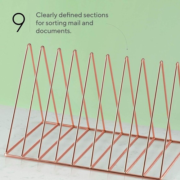 Magazine Rack, Organizer, File Holder, Gold Color, 9 Compartments, Wire Steel - Picture 4 of 7